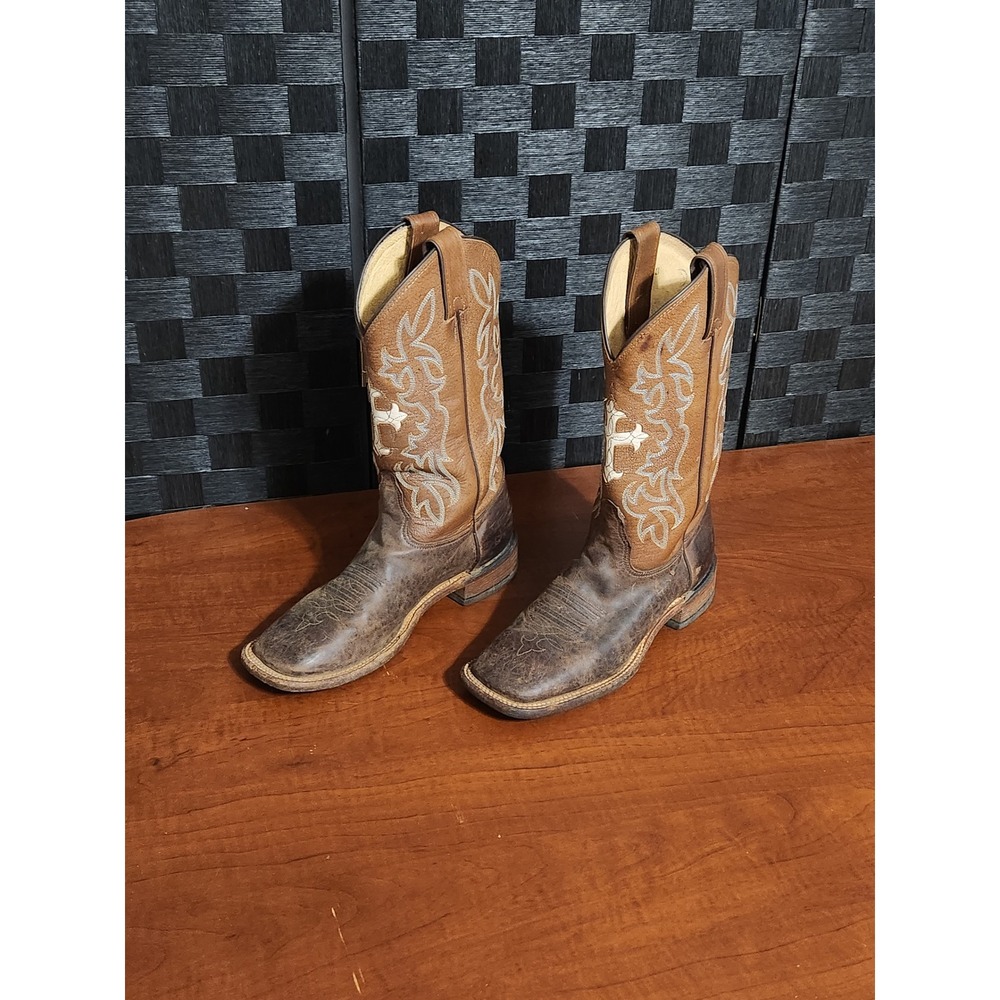 Tony Lama Mens Brown Leather Square Toe Western Cowboy Boots TC1002L US 6.5 B